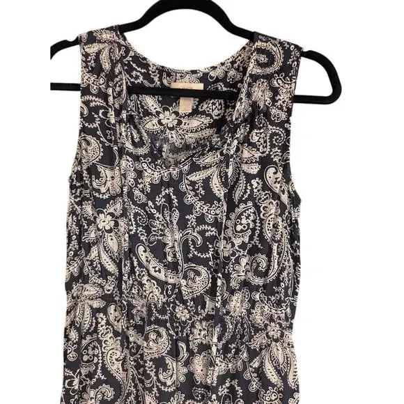 Ann Taylor Loft Dress Navy White Paisley Elastic Waist Rayon Light/Airy Womens S - Picture 2 of 3